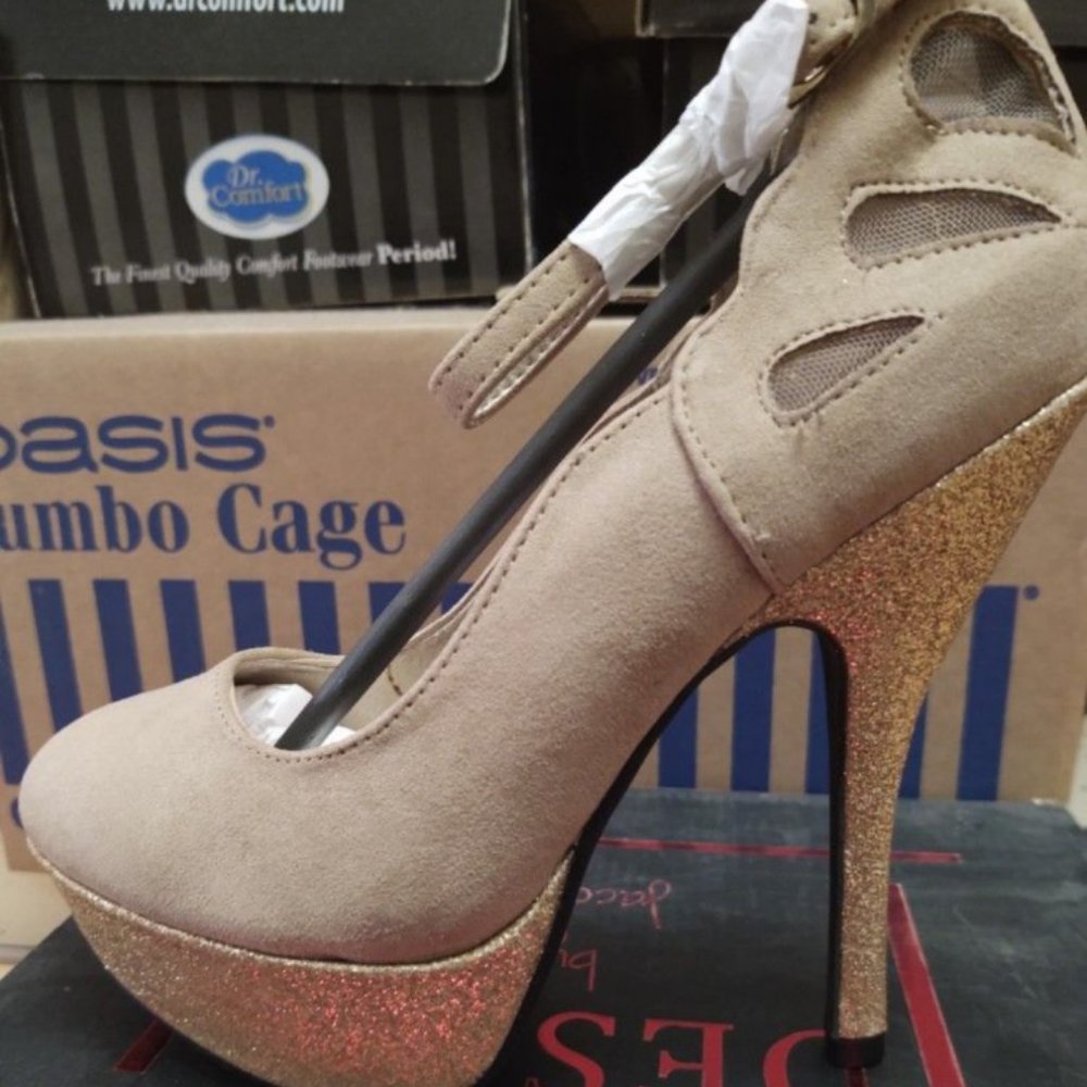 NWT Beige High Heels with Glitter Platform